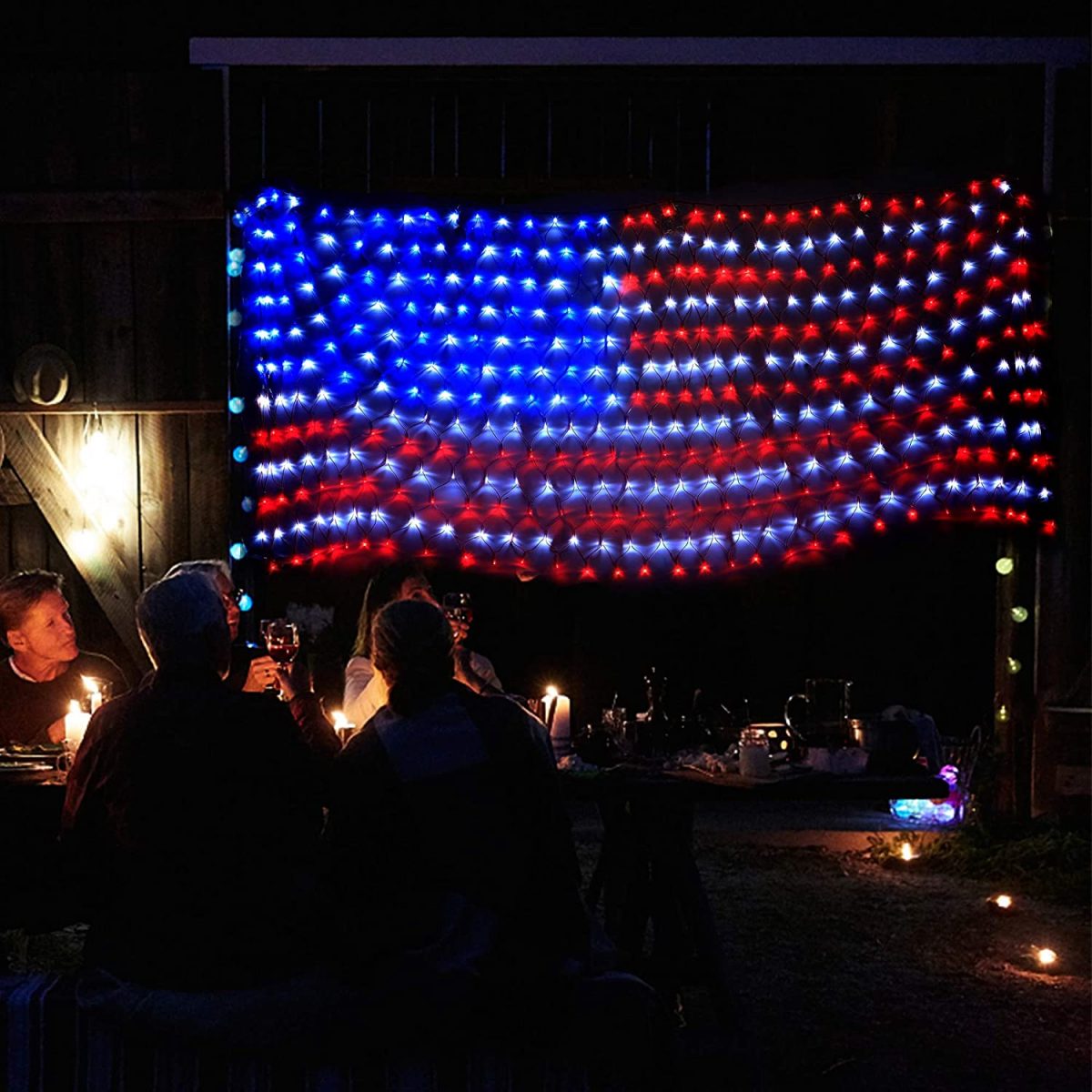 WATERGLIDE American Flag Lights with Super Bright LED, Outdoor Lighted Patriotic USA Flag Net of 